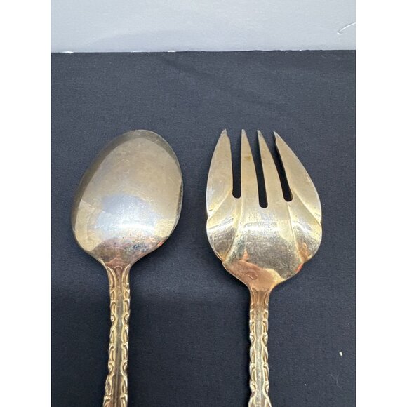 Vintage Wallace Golden Countess Baroque Serving Spoon & Fork Set 12.5" Stainless - Picture 4 of 7